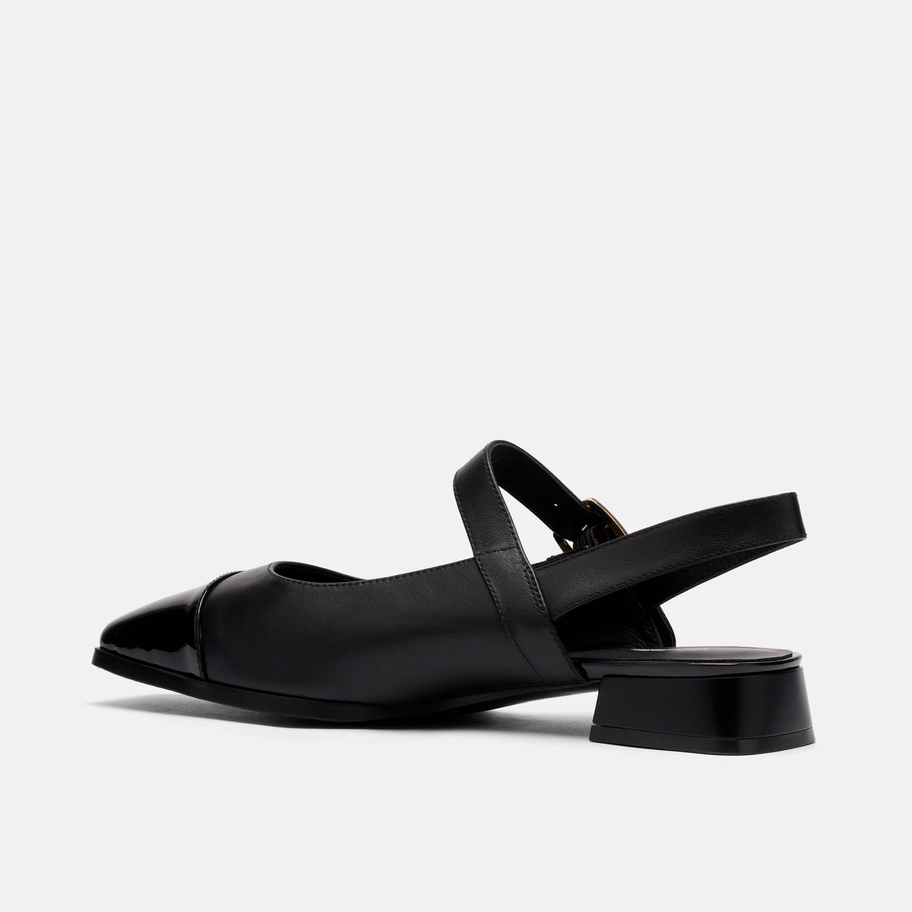 Cora Black Leather Mary Jane Lug Slingbacks - Image 4