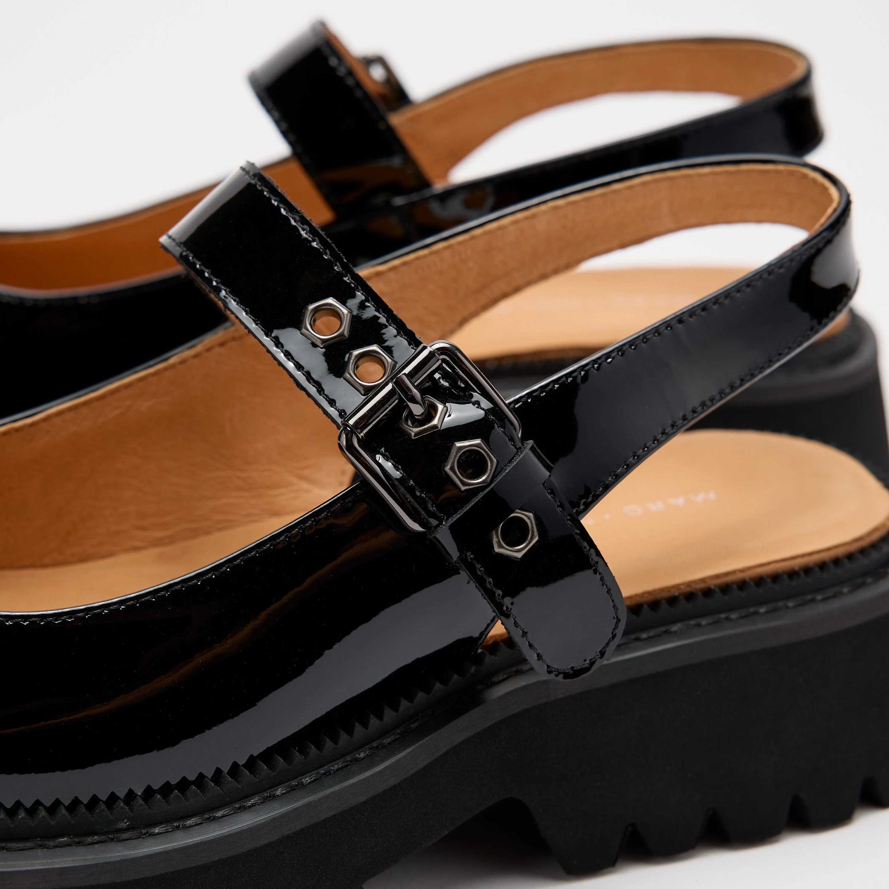 Luna Black Leather Mary Jane Lug Slingbacks - Image 3